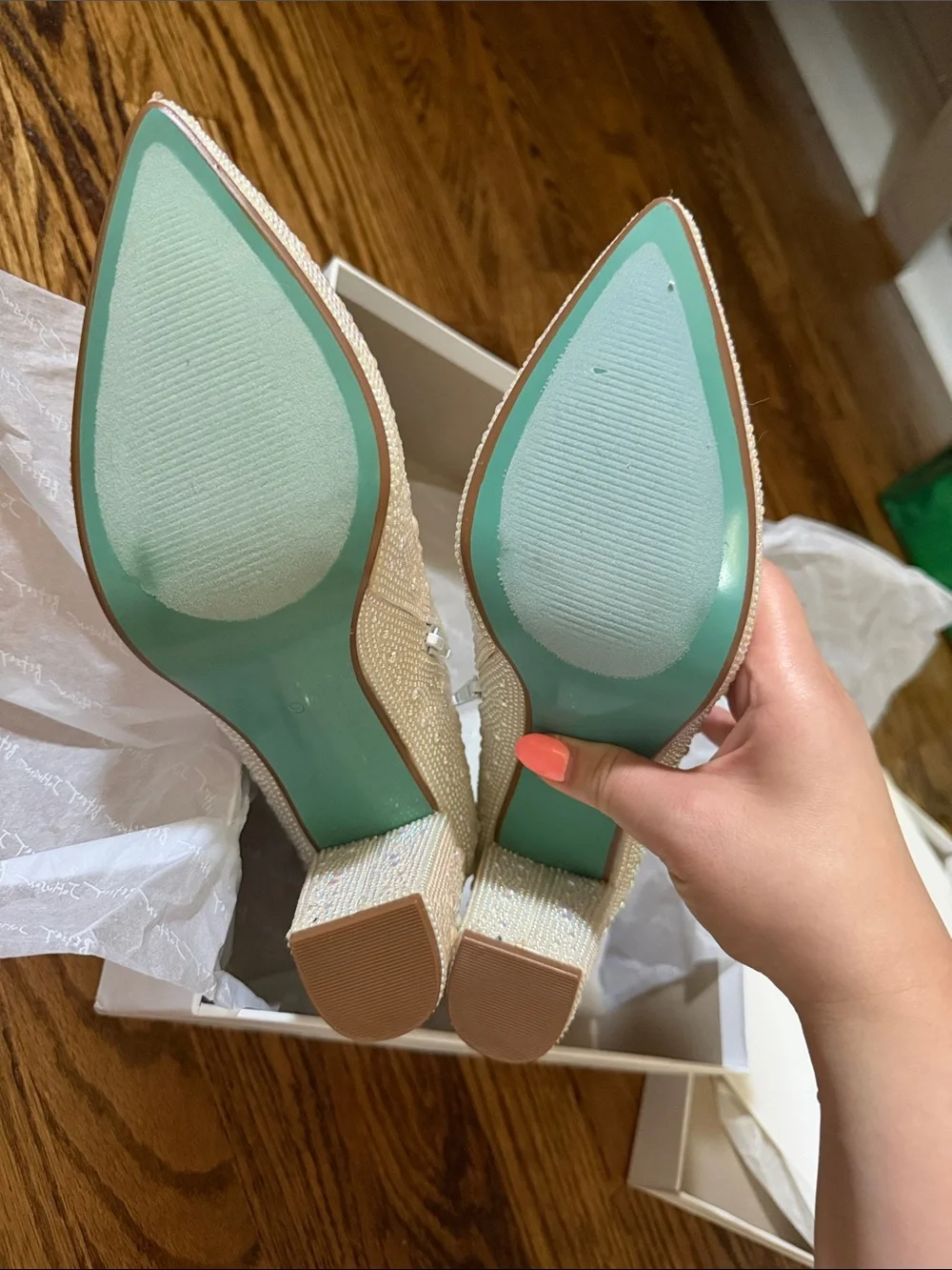 Betsey Johnson cast ivory sparkly booties